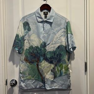 H&M Watercolor Design Button-down Shirt - Medium - Blue